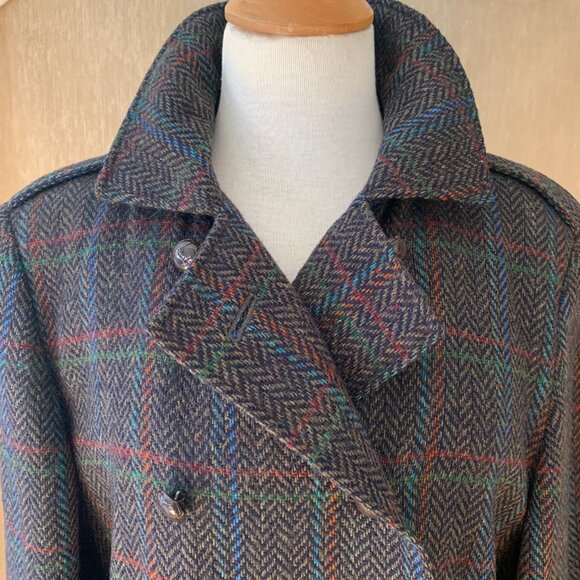 Vintage Aquascutum Trench Coat | Pure Virgin Wool Herringbone Plaid - Picture 9 of 14